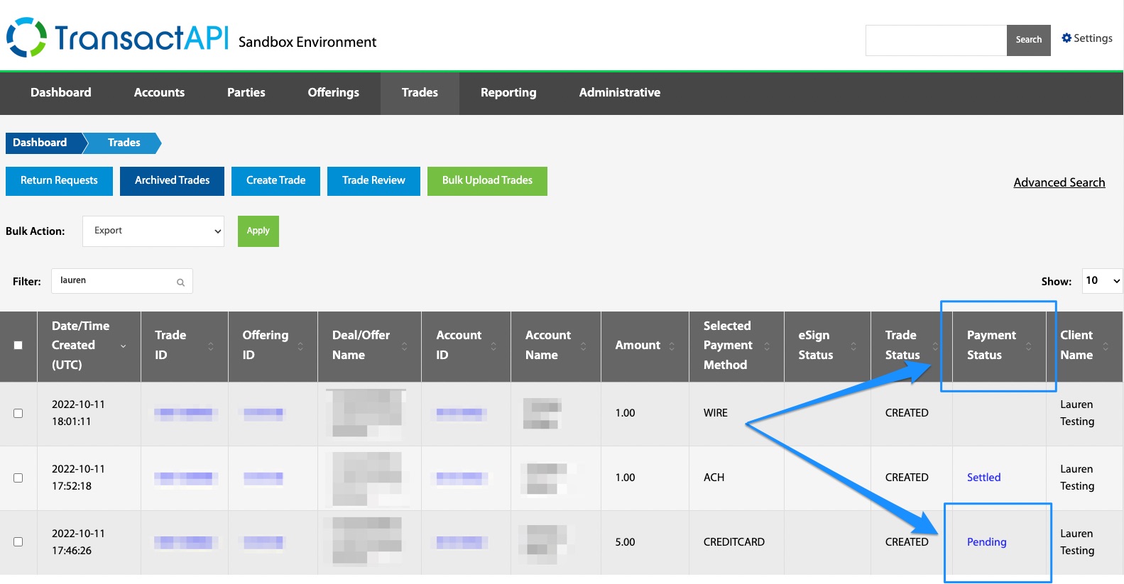 Trade View Page