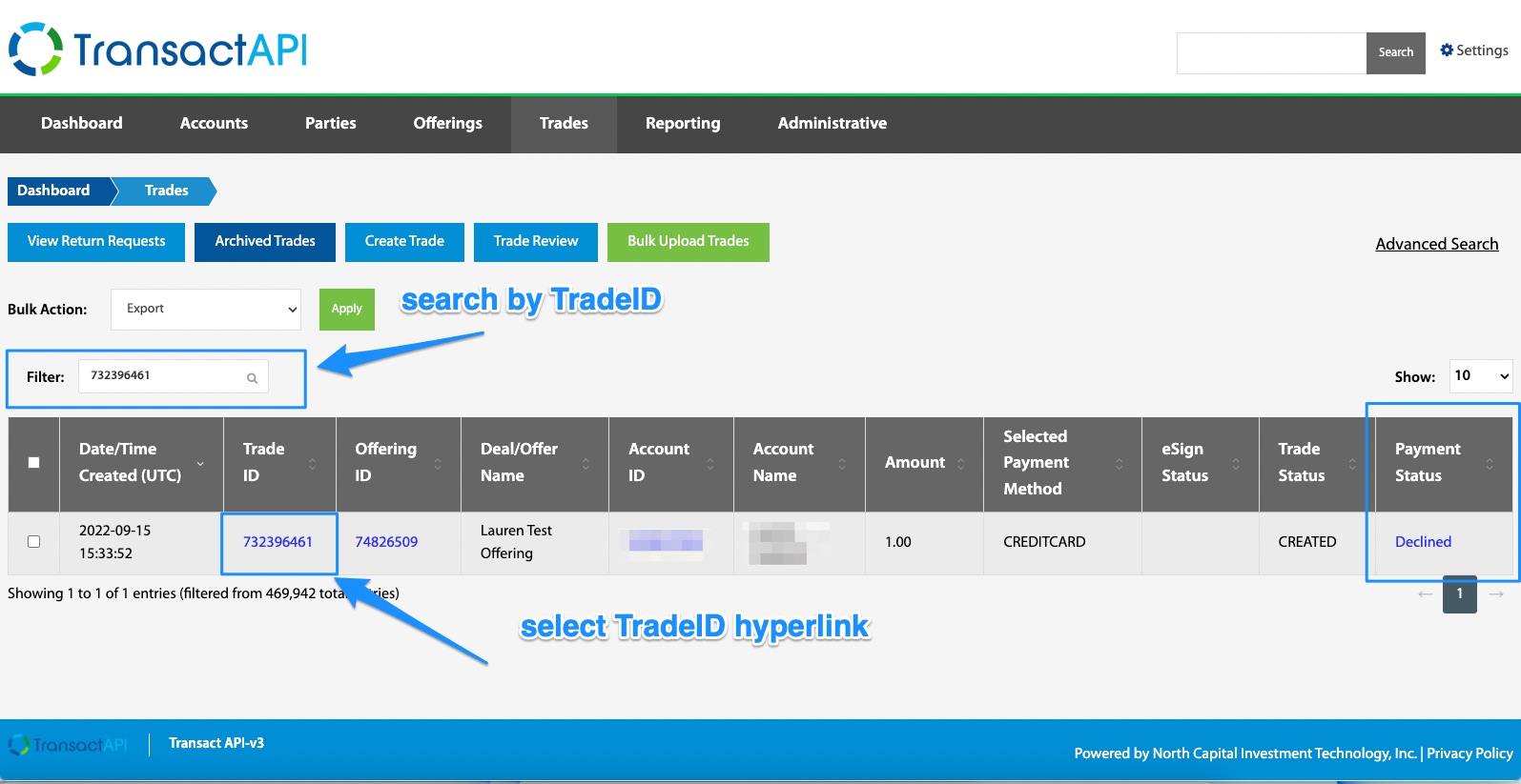 Search by TradeID Example
